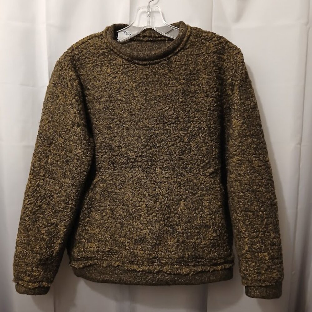 New Sherpa Curly Fleece Sweatshirt womens M Brown Black Chunky pullover Relaxed
